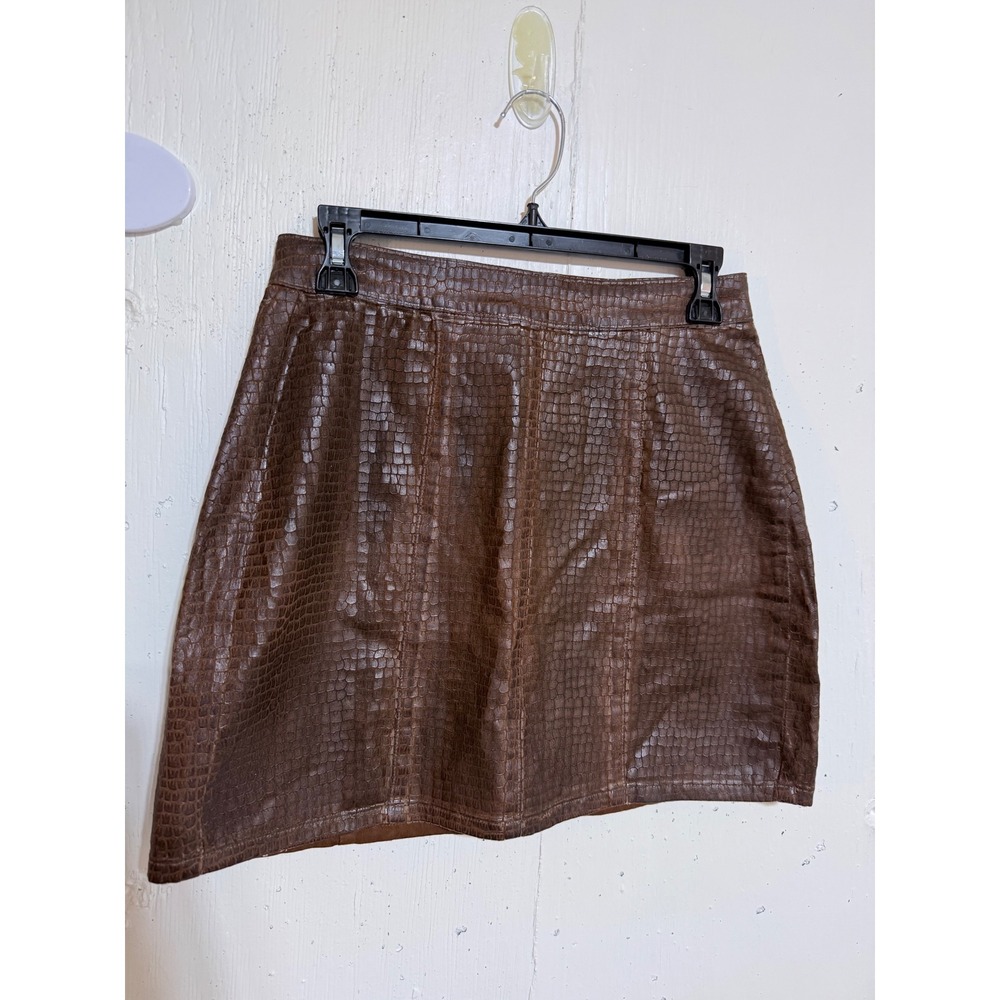 Guess Los Angeles Brown Croc Embossed Faux Leather Mini Skirt Small
